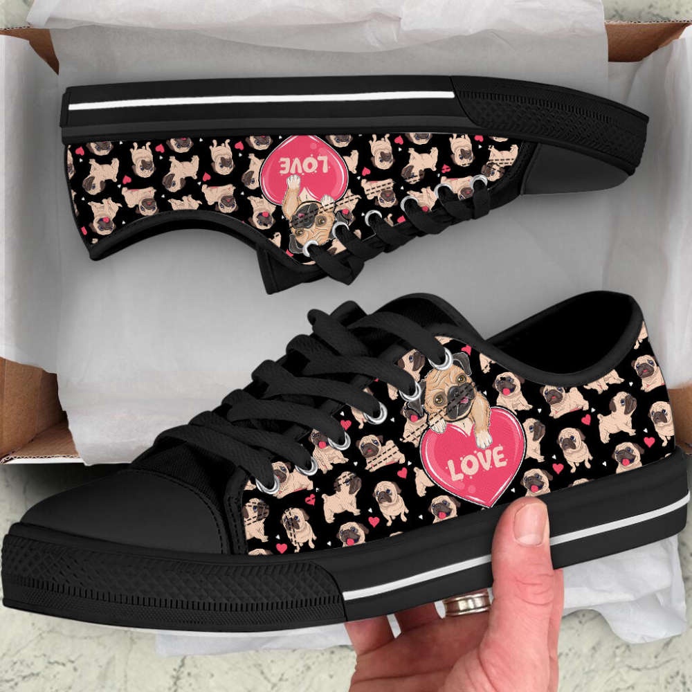 Pug Dog Love You Funny Pattern Seamless Low Top Shoes Personalized Custom, Designer Low Top Shoes, Low Top Sneakers