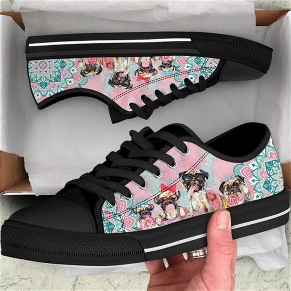 Pug Dog Mandala Pink Canvas Low Top Shoes, Low Top Shoes Mens, Women, Designer Low Top Shoes, Low Top Sneakers Pug Dog Mandala Pink Canvas Low Top Shoes, Low Top Shoes Mens, Women, Designer Low Top Shoes, Low Top Sneakers