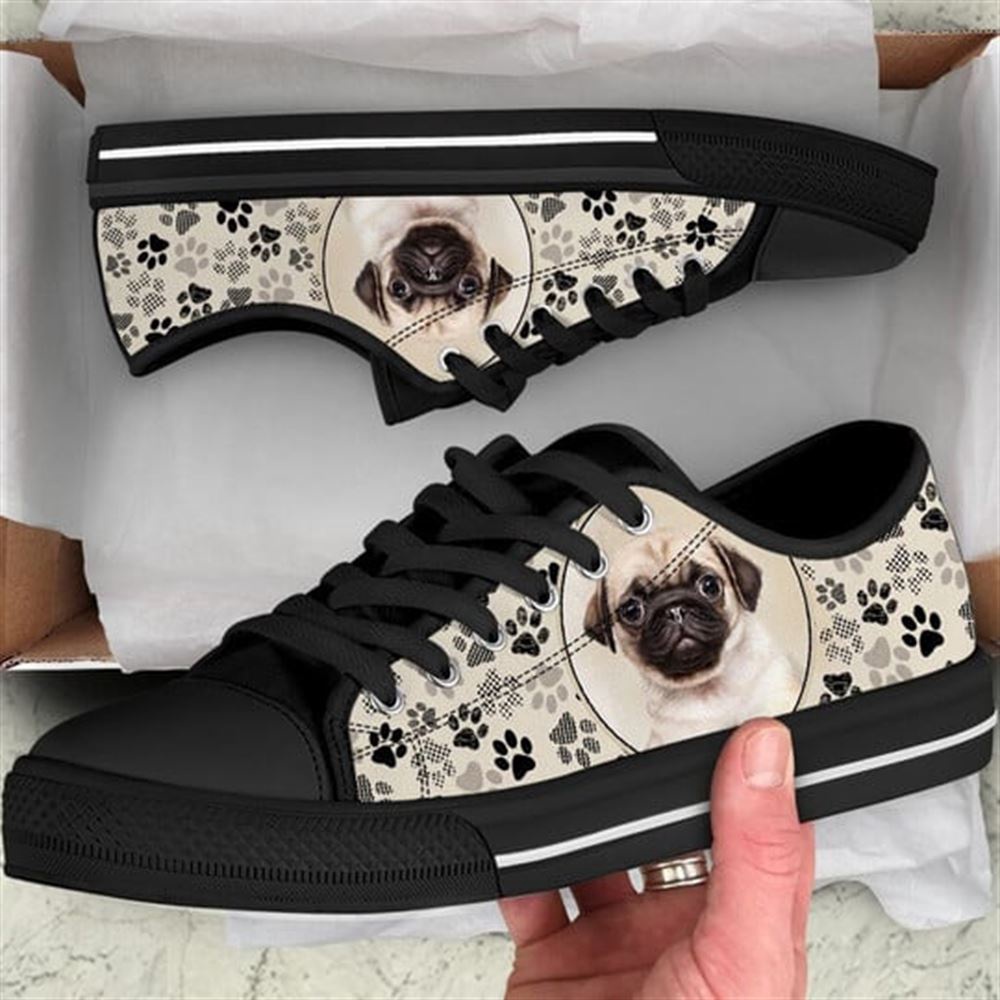 Pug Dog Pattern Brown Canvas Low Top Shoes, Low Top Shoes Mens, Women, Designer Low Top Shoes, Low Top Sneakers
