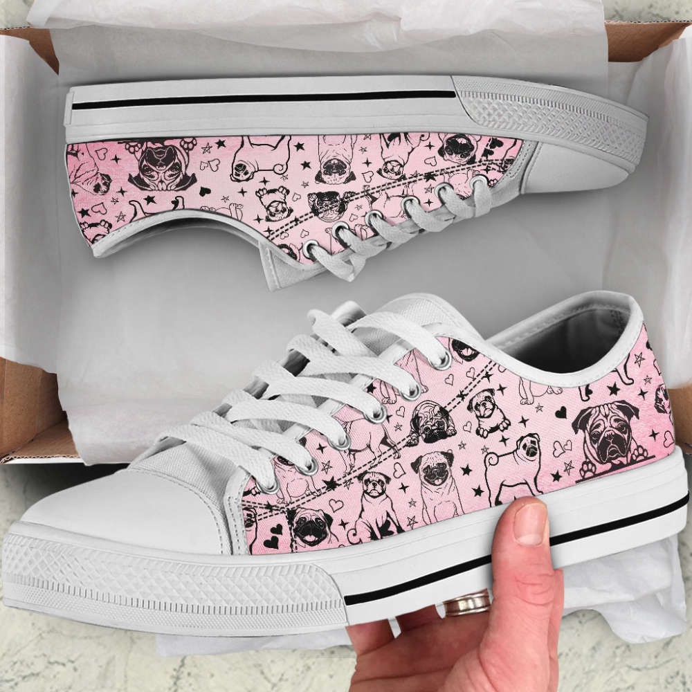 Pug Dog Peeking Low Top Shoes Canvas Sneakers Casual Shoes, Designer Low Top Shoes, Low Top Sneakers