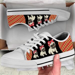 Pug Dog Red Black Tan Plaid Canvas Low Top Shoes Low Top Shoes Mens Women Designer Low Top Shoes Low Top Sneakers 2 y9awev.jpg