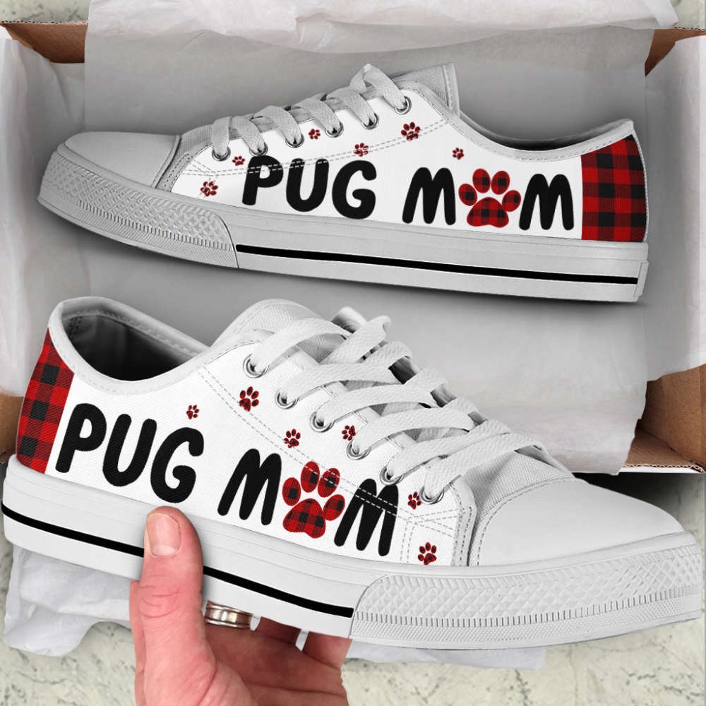 Pug Mom Paid Caro Low Top Shoes Canvas Sneakers Casual Shoes, Designer Low Top Shoes, Low Top Sneakers