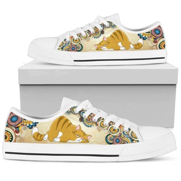 Quirky Lazy Cat Sneakers Purr-fect Shoes for Cat Lovers, Low Top Sneakers, Low Top Designer Shoes