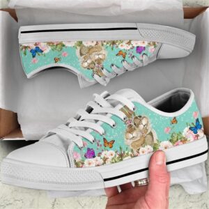 Rabbit Butterfly Flower Watercolor Low Top Shoes,…
