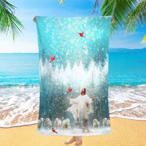 Radiance Jesus And Snow Cardinal Beach Towel,…