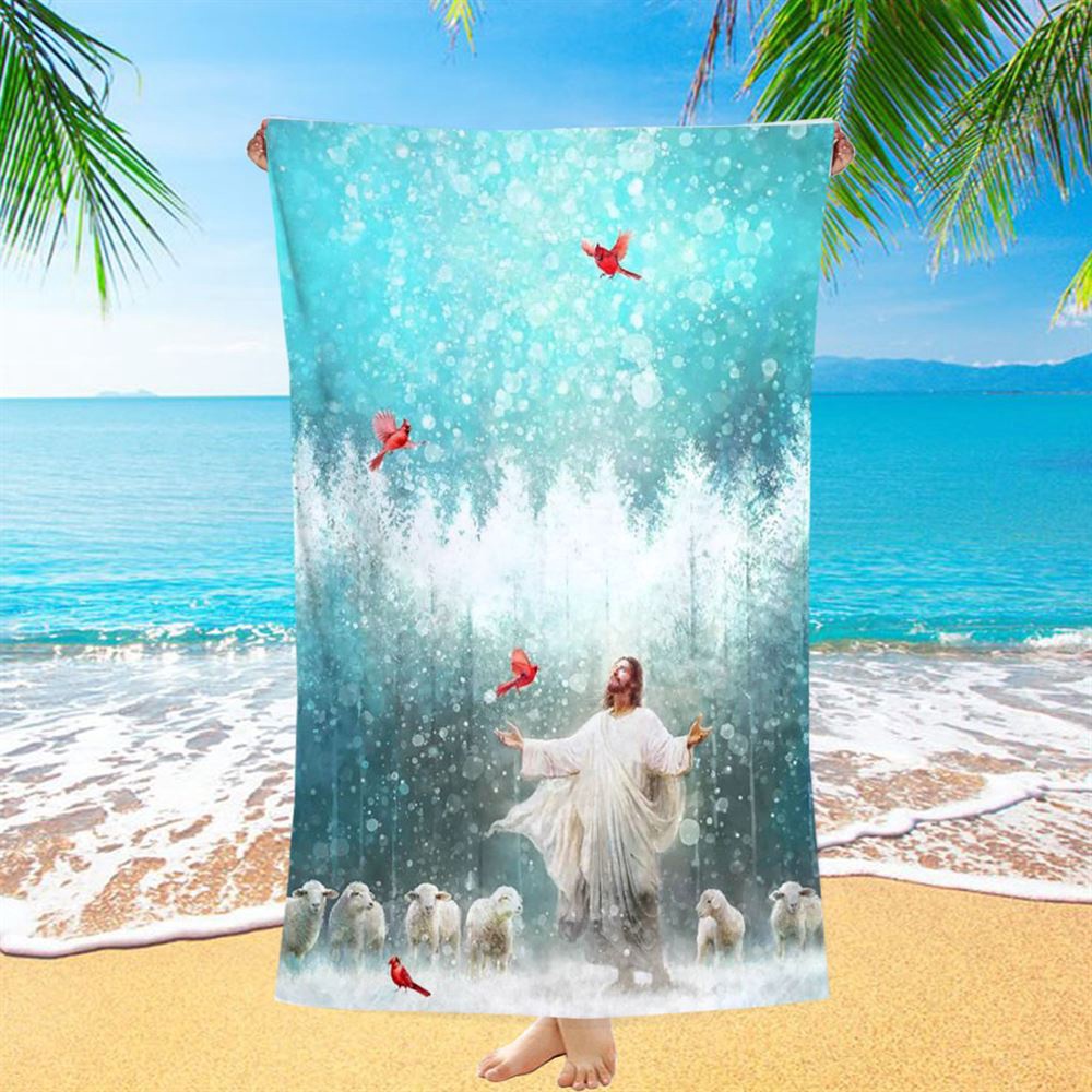 Radiance Jesus And Snow Cardinal Beach Towel, Christian Beach Towel, Beach Towel Radiance Jesus And Snow Cardinal Beach Towel, Christian Beach Towel, Beach Towel