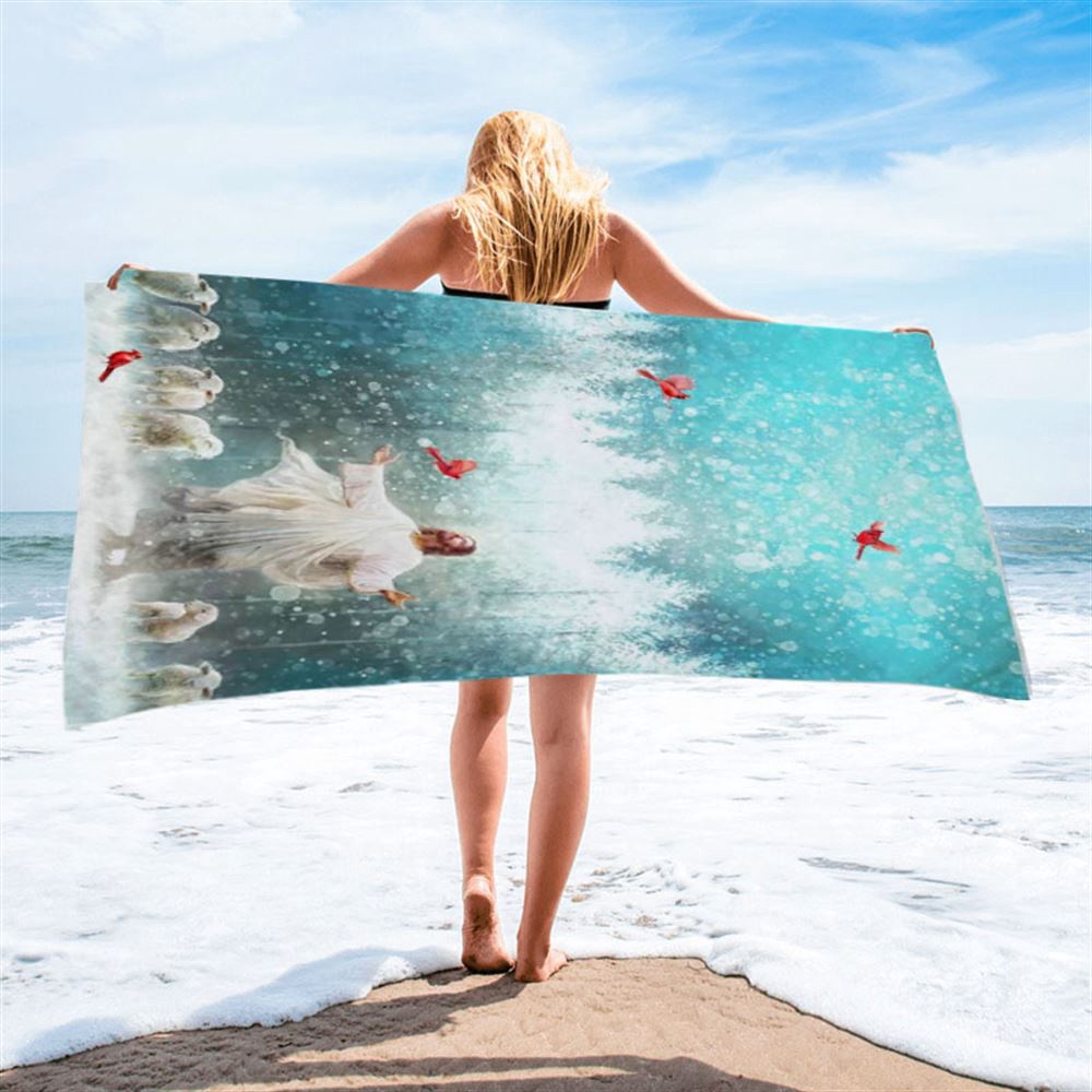 Radiance Jesus And Snow Cardinal Beach Towel, Christian Beach Towel, Beach Towel Radiance Jesus And Snow Cardinal Beach Towel, Christian Beach Towel, Beach Towel