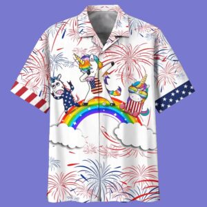 Rainbow And Unicorn Background Hawaiian Shirt, 4th…