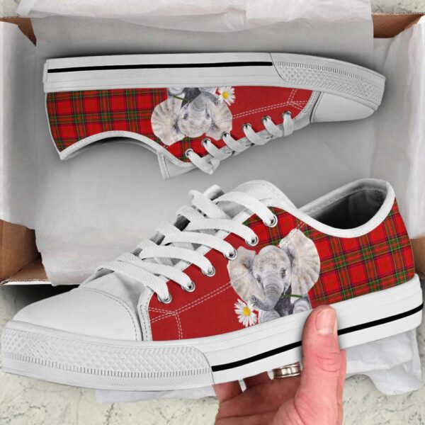 Red Plaid Elephant Canvas Print Low Top Shoes, Low Tops, Low Top Sneakers