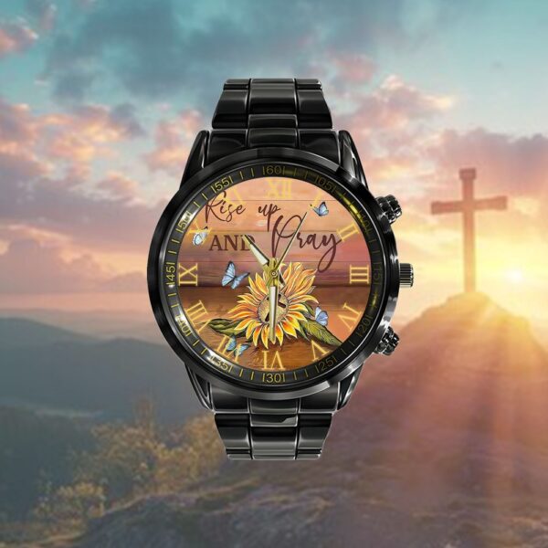 Rise Up And Pray Sunflower Cross Watch Watch, Christian Watch, Religious Watches, Jesus Watch