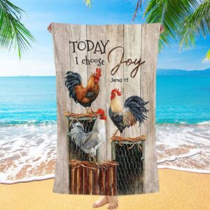 Rooster Today I Choose Joy Beach Towel,…