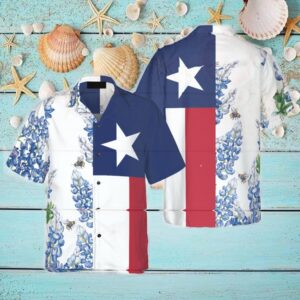 Royal Blue Bluebonnet Texas Hawaiian Shirt Vertical…