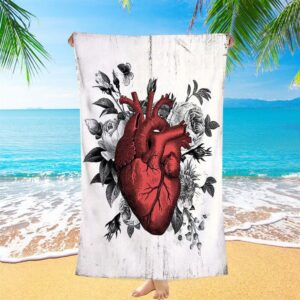 Rustic Floral Heart Beach Towel, Christian Beach…