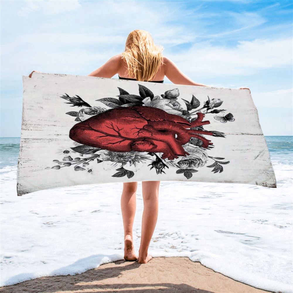 Rustic Floral Heart Beach Towel, Christian Beach Towel, Beach Towel Rustic Floral Heart Beach Towel, Christian Beach Towel, Beach Towel