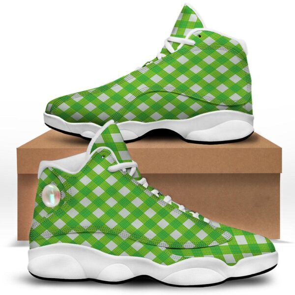 Saint Patrick’s Day Green Plaid Print White Basketball Shoes, Basketball Shoes, Best Basketball Shoes 2024