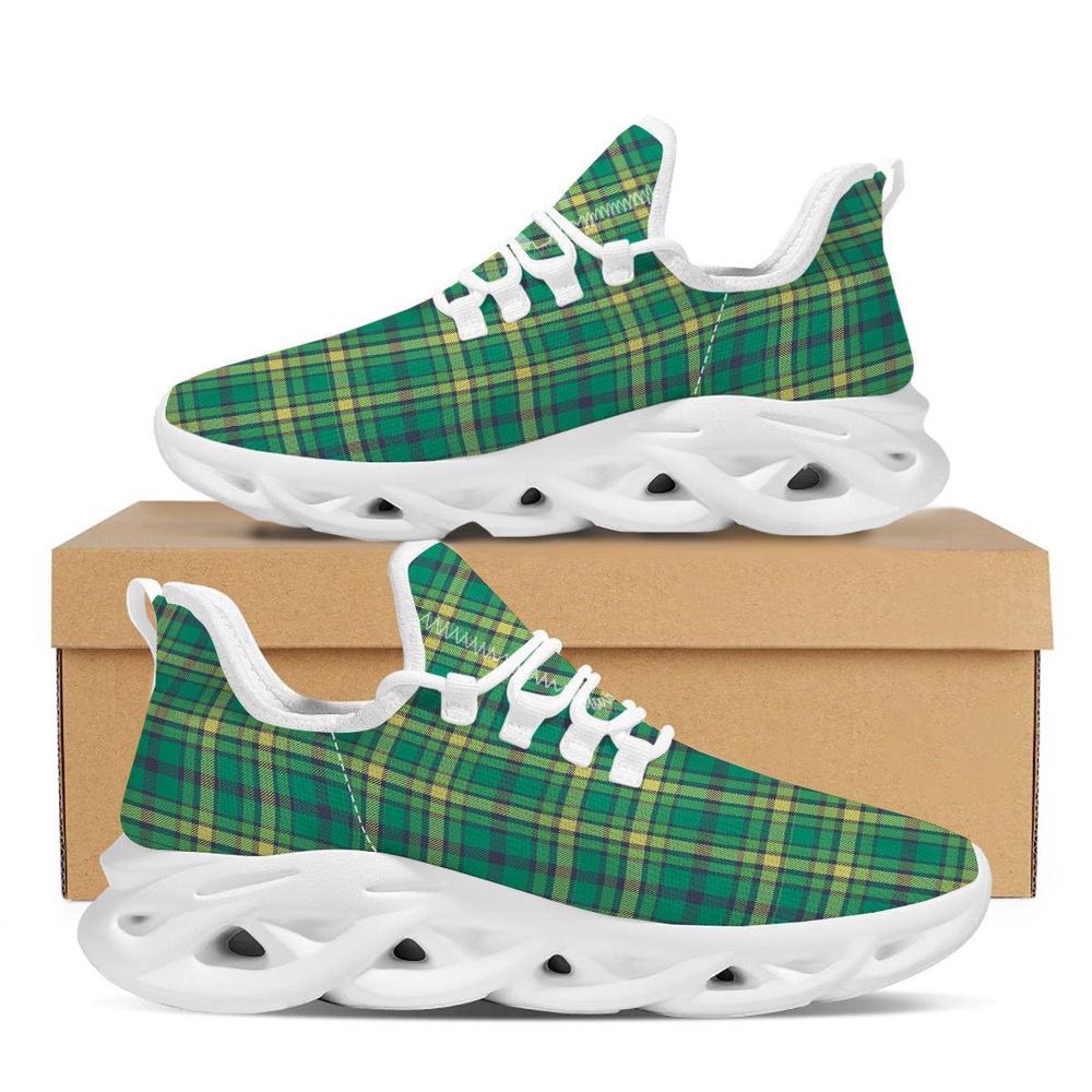 Saint Patrick’s Day Irish Check Print White Running Shoes, Max Soul Sneakers, Max Soul Shoes