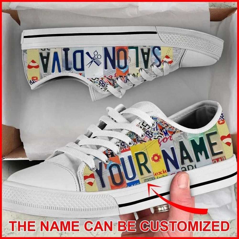 Salon Diva License Plates Personalized Canvas Low Top Shoes, Low Top Designer Shoes, Low Top Sneakers Salon Diva License Plates Personalized Canvas Low Top Shoes, Low Top Designer Shoes, Low Top Sneakers