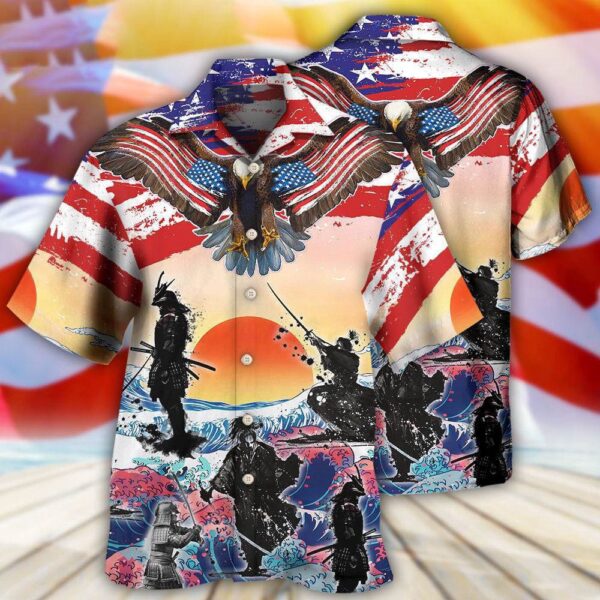 Samurai Eagle Us Flag Independence Day Hawaiian Shirt, 4th Of July Hawaiian Shirt, 4th Of July Shirt