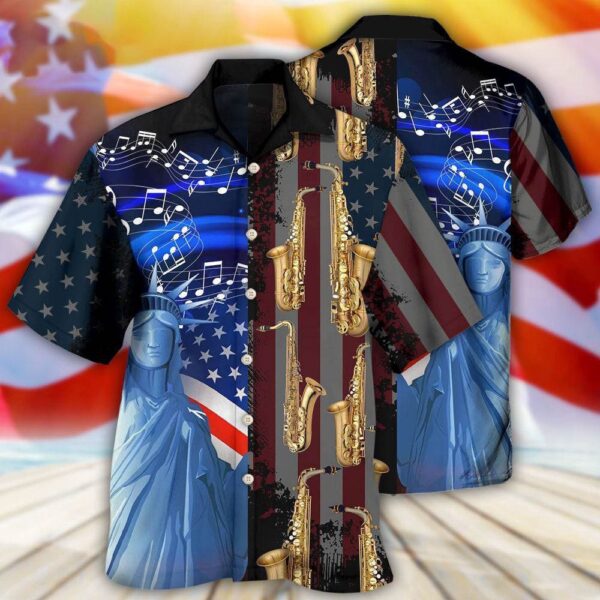 Saxophone Music Usa Flag Independence Day Hawaiian Shirt, 4th Of July Hawaiian Shirt, 4th Of July Shirt