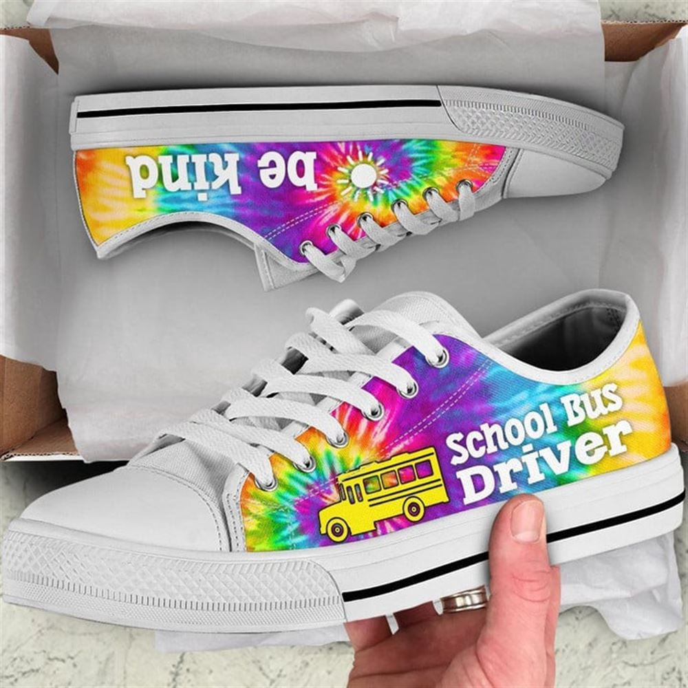 School Bus Driver Bekind Tie Dye Canvas Low Top Shoes, Low Top Designer Shoes, Low Top Sneakers School Bus Driver Bekind Tie Dye Canvas Low Top Shoes, Low Top Designer Shoes, Low Top Sneakers