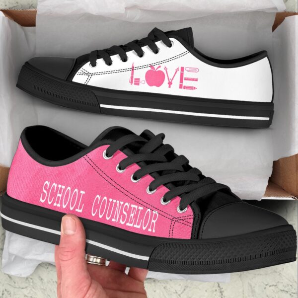 School Counselor Love Pink White Low Top Shoes, Low Top Designer Shoes, Low Top Sneakers