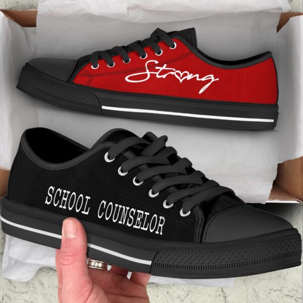 School Counselor Strong Red Black Low Top Shoes, Low Top Designer Shoes, Low Top Sneakers