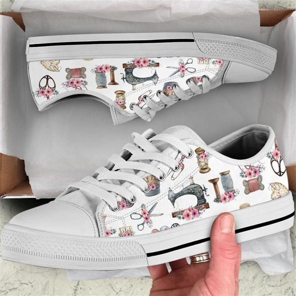 Sewing Flower Watercolor Low Top Shoes, Low Top Designer Shoes, Low Top Sneakers