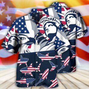 Shark America Independence Day Hawaiian Shirt, 4th…