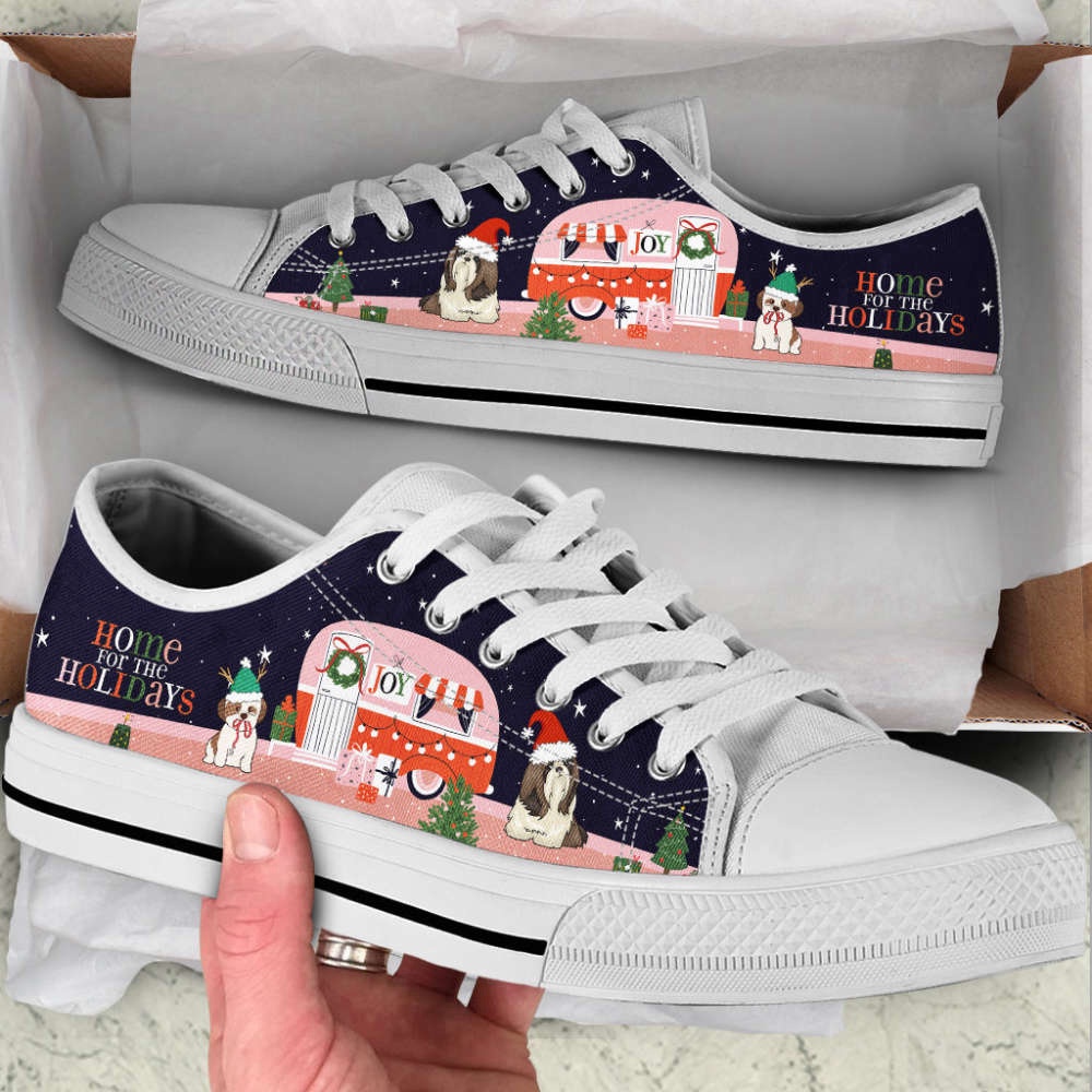 Shih Tzu Dog Christmas Car Happy Low Top Shoes Canvas Sneakers, Designer Low Top Shoes, Low Top Sneakers Shih Tzu Dog Christmas Car Happy Low Top Shoes Canvas Sneakers, Designer Low Top Shoes, Low Top Sneakers