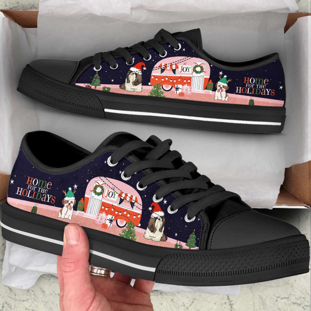 Shih Tzu Dog Christmas Car Happy Low Top Shoes Canvas Sneakers, Designer Low Top Shoes, Low Top Sneakers Shih Tzu Dog Christmas Car Happy Low Top Shoes Canvas Sneakers, Designer Low Top Shoes, Low Top Sneakers