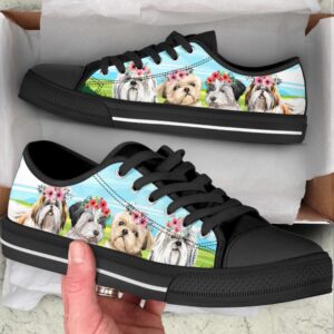 Shih Tzu Floral Wreath Low Top Shoes…