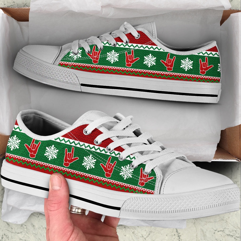 Sign Language Christmas Knitted Seamless Low Top Shoes, Low Top Designer Shoes, Low Top Sneakers