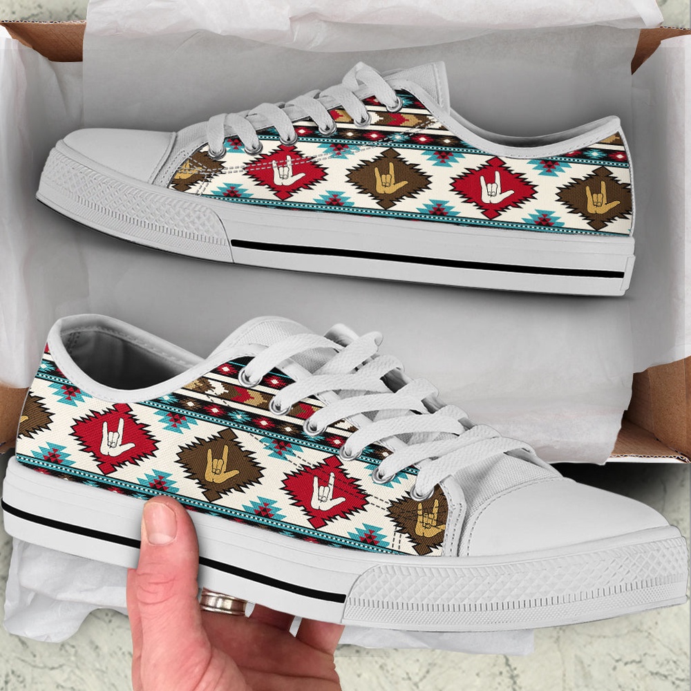 Sign Language Native Stripe Pattern Low Top Shoes, Low Top Designer Shoes, Low Top Sneakers
