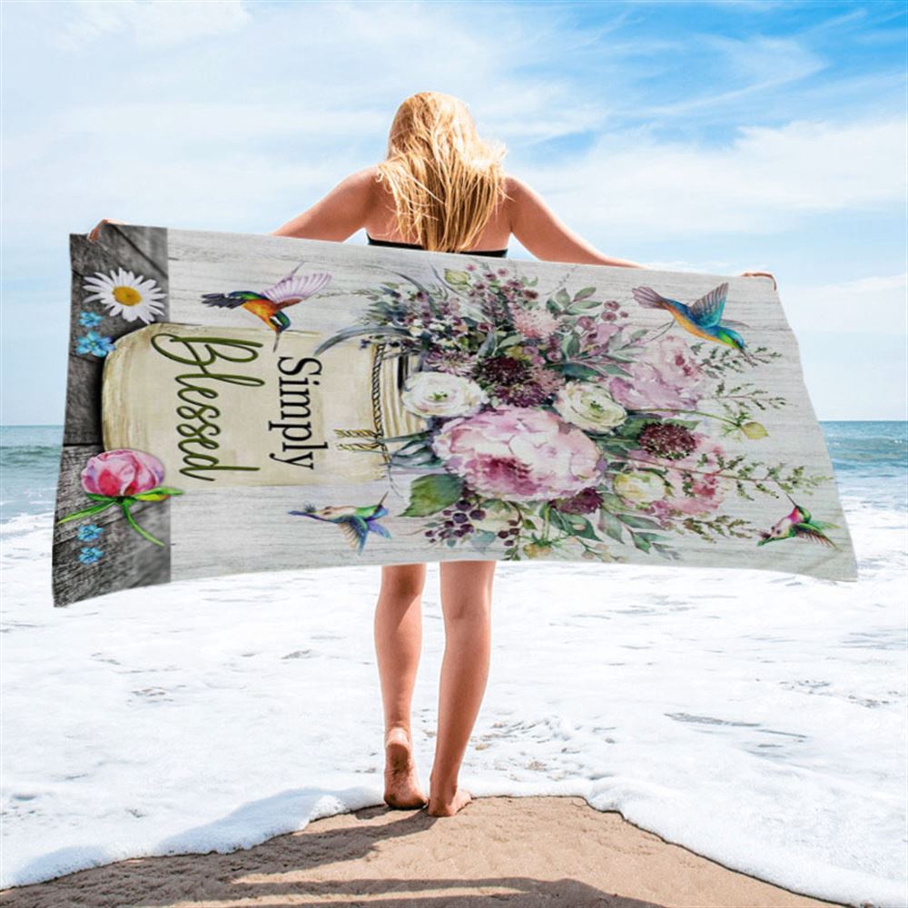 Simply Blessed Beach Towel, Hummingbird Flowers Christian Beach Towel, Christian Beach Towel, Beach Towel Simply Blessed Beach Towel, Hummingbird Flowers Christian Beach Towel, Christian Beach Towel, Beach Towel