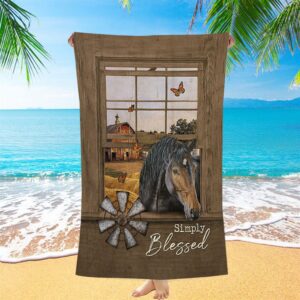 Simply Blessed Black Horse Windmill, Beach Towel,…