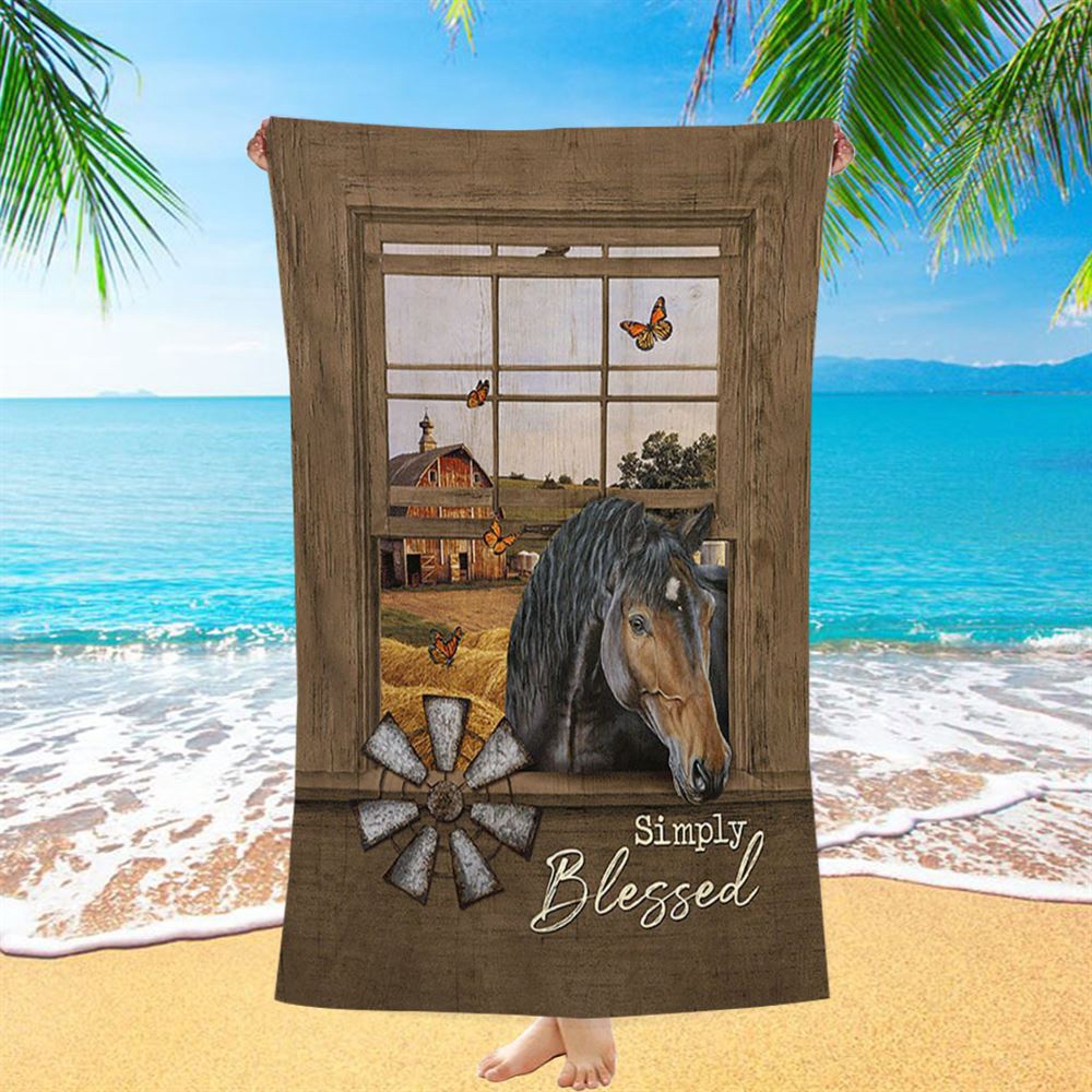 Simply Blessed Black Horse Windmill, Beach Towel, Christian Beach Towel, Beach Towel Simply Blessed Black Horse Windmill, Beach Towel, Christian Beach Towel, Beach Towel