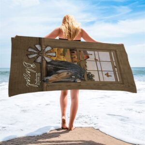 Simply Blessed Black Horse Windmill Beach Towel Christian Beach Towel Beach Towel 2 obqjzd.jpg