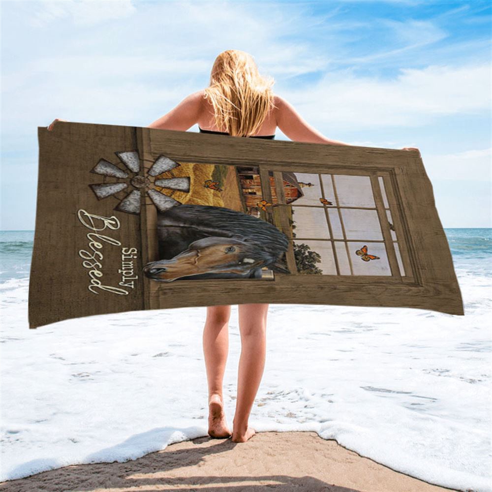 Simply Blessed Black Horse Windmill, Beach Towel, Christian Beach Towel, Beach Towel Simply Blessed Black Horse Windmill, Beach Towel, Christian Beach Towel, Beach Towel