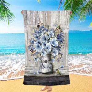 Simply Blessed Blue Daisy Flower Beach Towel,…