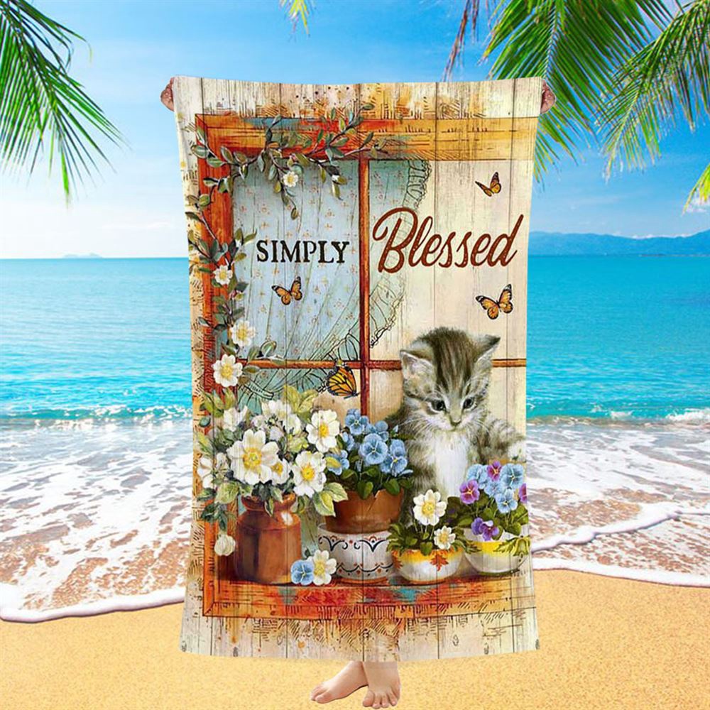 Simply Blessed Cat Butterfly Beach Towel, Christian Beach Towel, Beach Towel Simply Blessed Cat Butterfly Beach Towel, Christian Beach Towel, Beach Towel