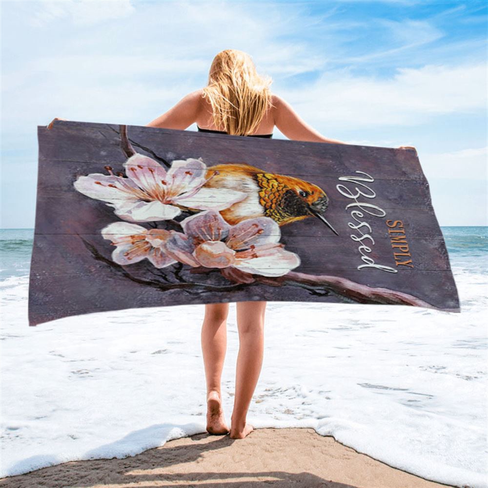 Simply Blessed Flower Yellow Hummingbird Beach Towel, Christian Beach Towel, Beach Towel Simply Blessed Flower Yellow Hummingbird Beach Towel, Christian Beach Towel, Beach Towel