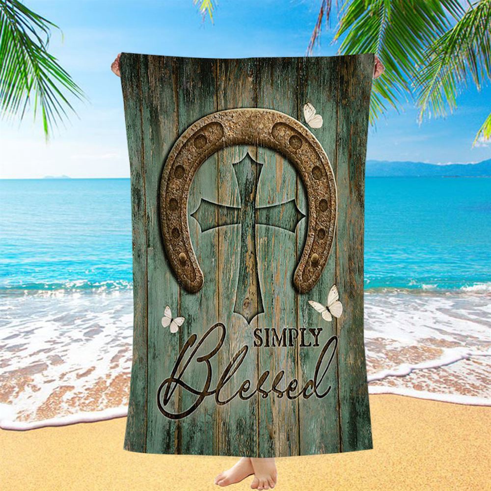 Simply Blessed Horseshoe Cross White Butterfly Beach Towel, Christian Beach Towel, Beach Towel Simply Blessed Horseshoe Cross White Butterfly Beach Towel, Christian Beach Towel, Beach Towel