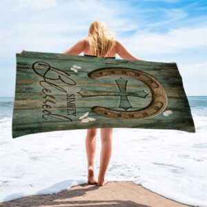 Simply Blessed Horseshoe Cross White Butterfly Beach Towel Christian Beach Towel Beach Towel 2 j6vjae.jpg