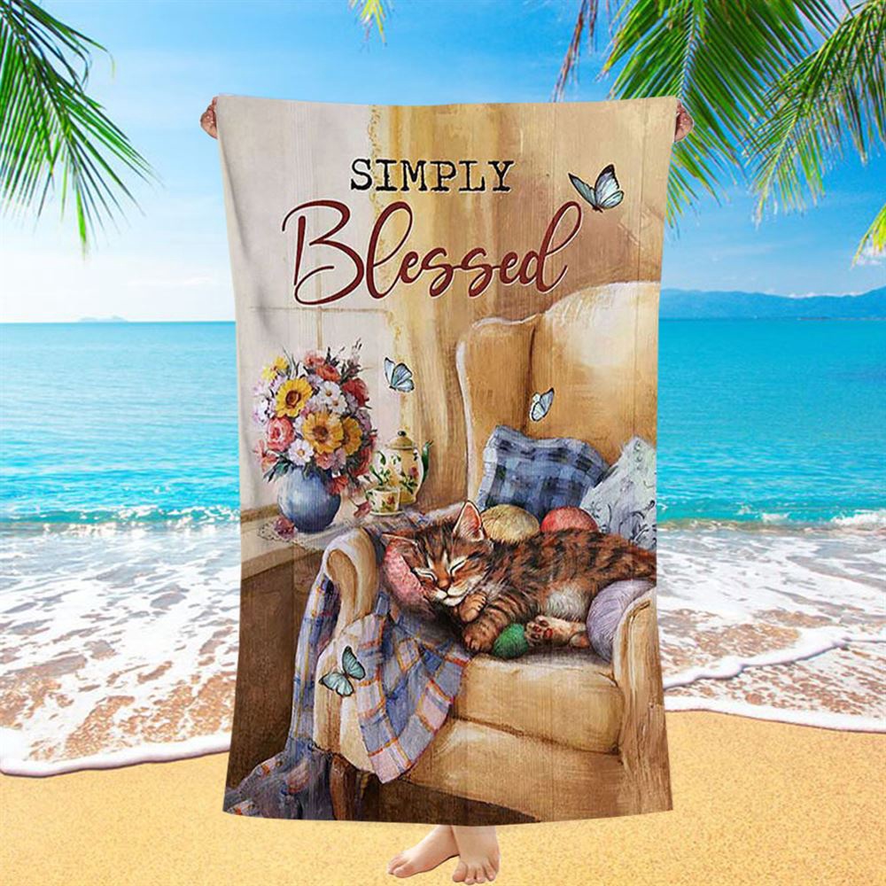Simply Blessed Room Sleeping Cat Flower Beach Towel, Christian Beach Towel, Beach Towel Simply Blessed Room Sleeping Cat Flower Beach Towel, Christian Beach Towel, Beach Towel