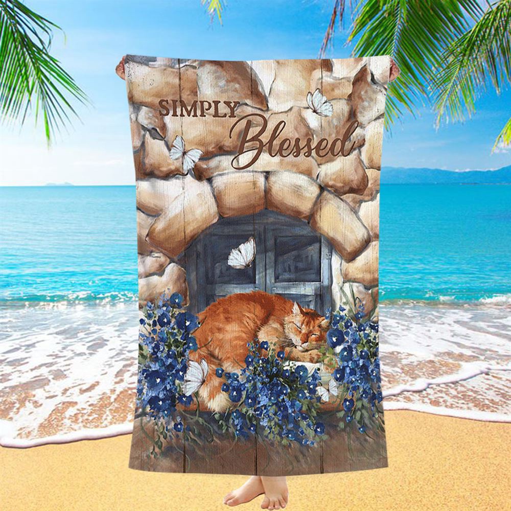 Simply Blessed Sleeping Cat Stone Wall Beach Towel, Christian Beach Towel, Beach Towel Simply Blessed Sleeping Cat Stone Wall Beach Towel, Christian Beach Towel, Beach Towel