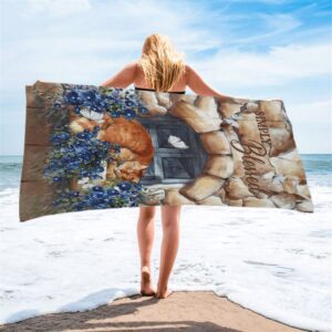 Simply Blessed Sleeping Cat Stone Wall Beach Towel Christian Beach Towel Beach Towel 2 luywyf.jpg