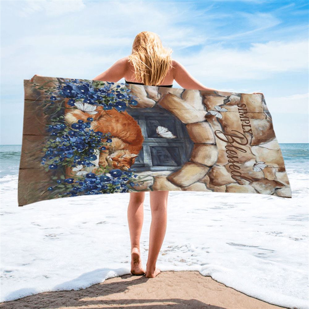 Simply Blessed Sleeping Cat Stone Wall Beach Towel, Christian Beach Towel, Beach Towel Simply Blessed Sleeping Cat Stone Wall Beach Towel, Christian Beach Towel, Beach Towel
