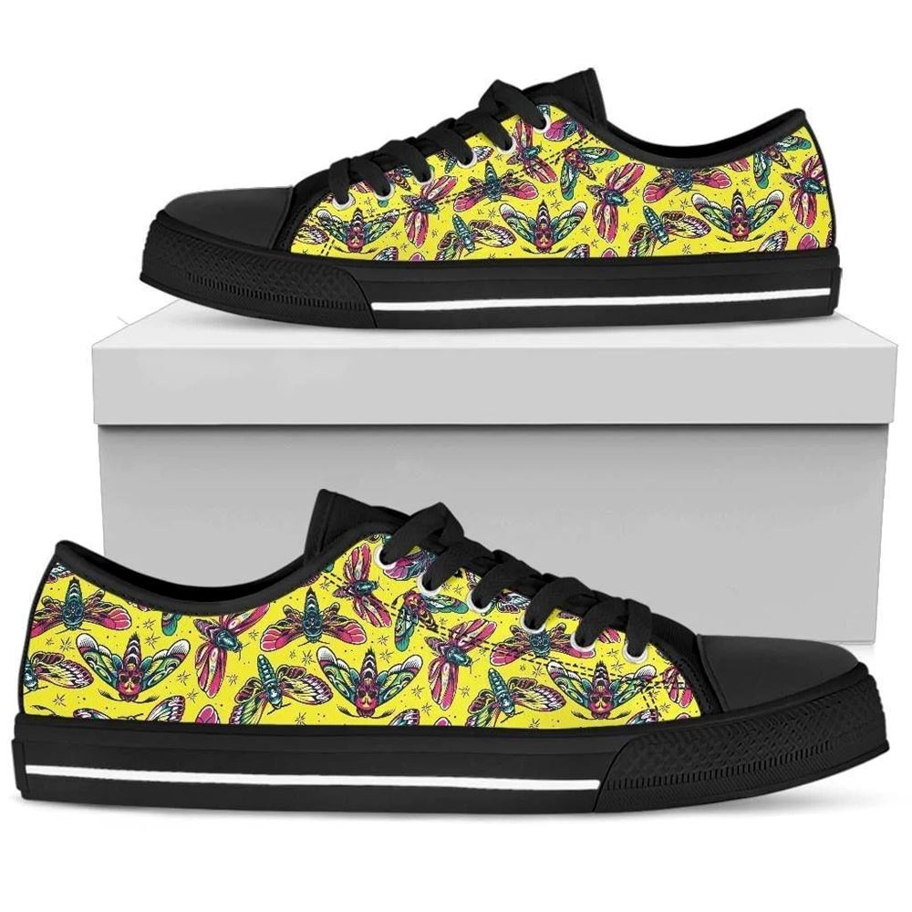Skull Moths Yellow Canvas Low Top Shoes, Low Top Designer Shoes, Low Top Sneakers Skull Moths Yellow Canvas Low Top Shoes, Low Top Designer Shoes, Low Top Sneakers