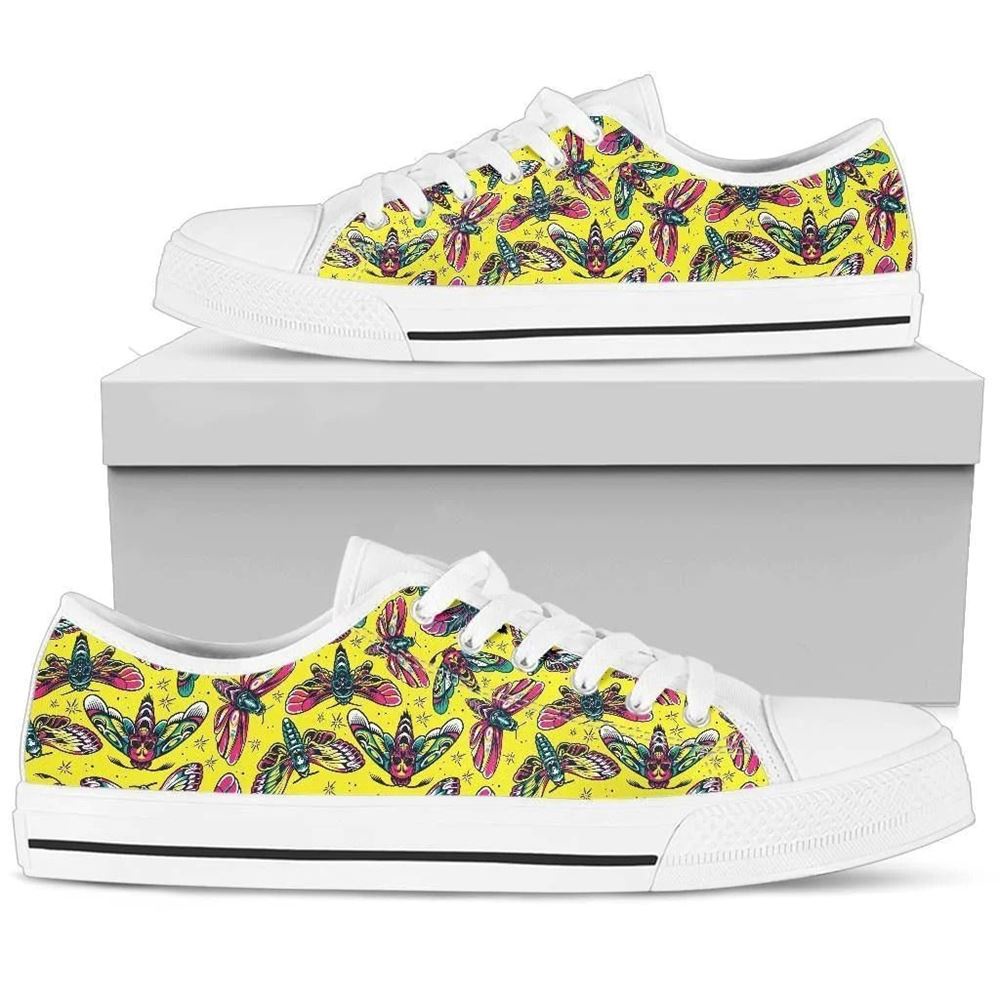 Skull Moths Yellow Canvas Low Top Shoes, Low Top Designer Shoes, Low Top Sneakers Skull Moths Yellow Canvas Low Top Shoes, Low Top Designer Shoes, Low Top Sneakers