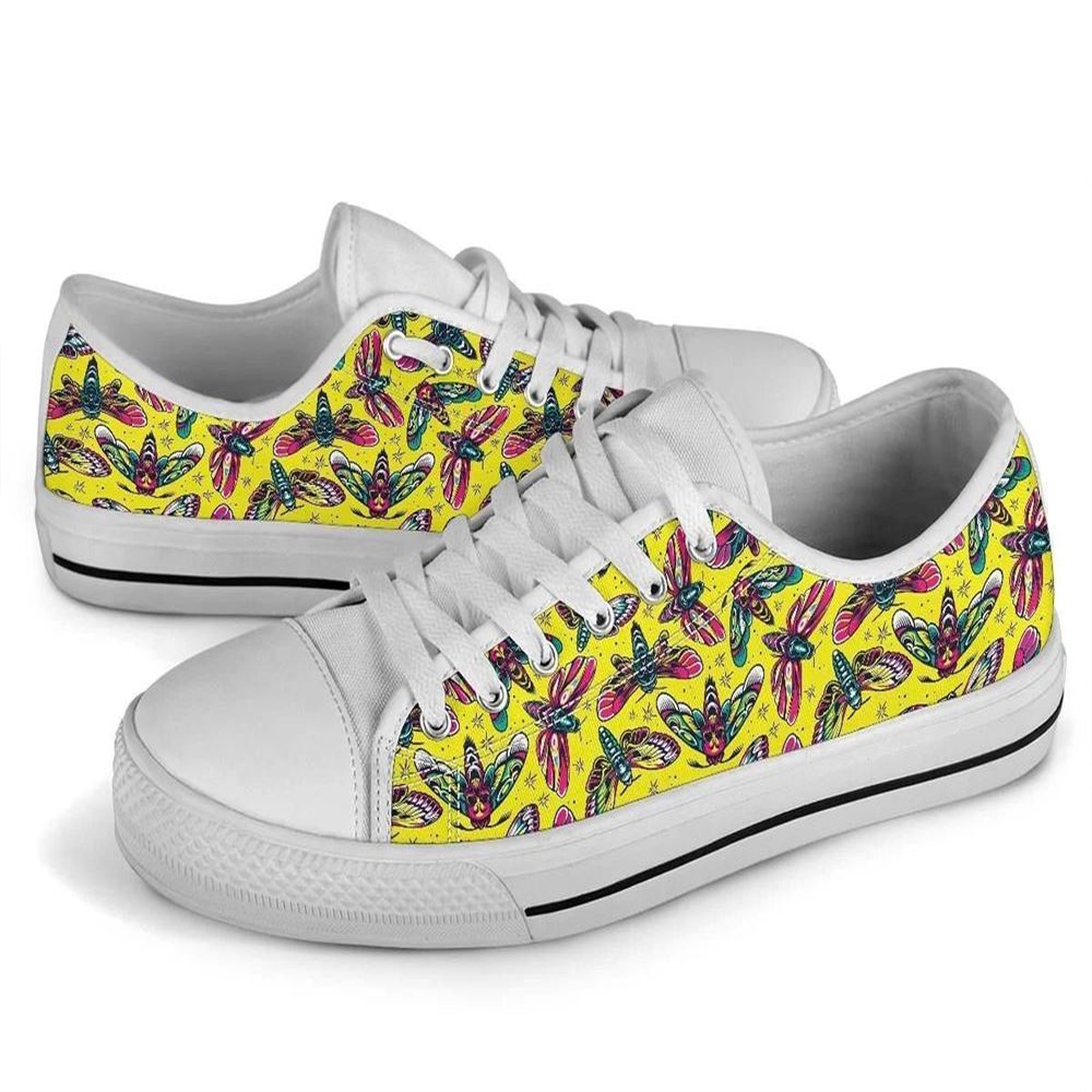 Skull Moths Yellow Canvas Low Top Shoes, Low Top Designer Shoes, Low Top Sneakers Skull Moths Yellow Canvas Low Top Shoes, Low Top Designer Shoes, Low Top Sneakers